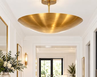 Solid Brass Shade Pendant Ceiling Light | Mid Century Wall Dome Arm Sputnik Chandelier Fixture