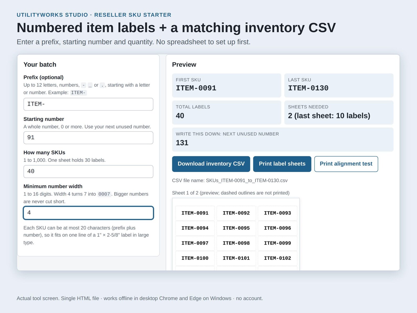 SKU Label Generator for Resellers, Numbered Inventory Labels + Matching ...