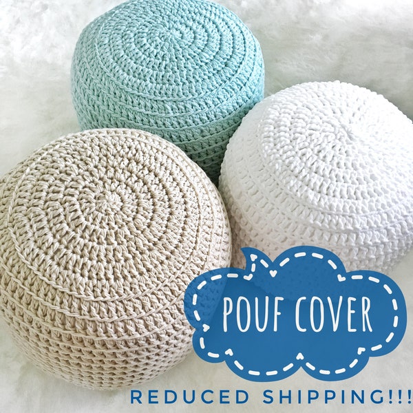 COVER for Pink and Grey Blue Hand Crochet Ottoman Pouf, Footstool, Cushion! Perfect gift for baby showers!