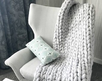 Super Chunky Handmade Knit Blanket/Throw - Merino Wool