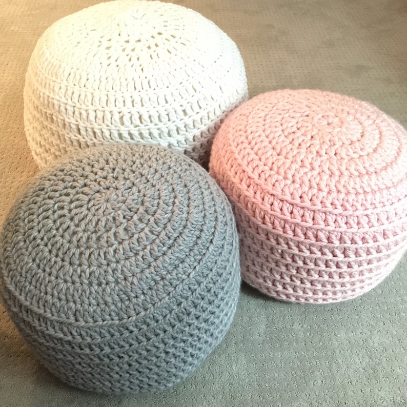 Blue and Grey Hand Crochet Pillow Ottoman Pouf Footstool Etsy