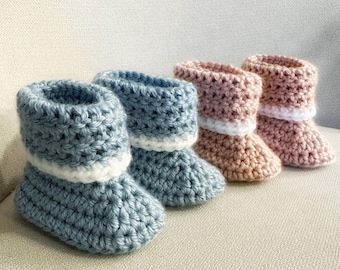 Pack de 2 zapatitos de crochet para bebé: zapatitos para recién nacidos hechos a mano con puños
