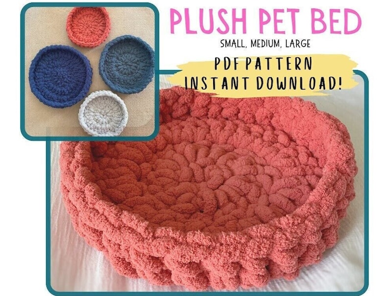 Plush PET BED Crochet Pattern PDF Dog Bed Cat Bed Puppy Bed Kitty Bed image 1