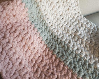 Handmade Chunky Knit Chenille Blanket: Custom Color Throw