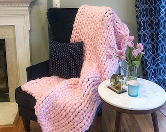 Super Chunky Handmade Knit Blanket/Throw - Merino Wool