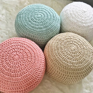 Custom Color-Block Hand Crochet Pillow Ottoman Pouf, Footstool, Cushion! STUFFED! Perfect gift for baby showers!