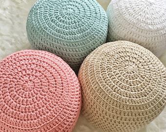 Custom Color-Block Hand Crochet Pillow Ottoman Pouf, Footstool, Cushion! STUFFED! Perfect gift for baby showers!