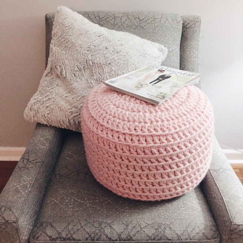 Blue and Grey Hand Crochet Pillow Ottoman Pouf Footstool Etsy