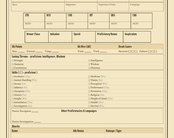 Scheda personaggio Druido PDF 5e Class Folio Medieval Wild Shape Adventure Log