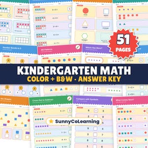Cuaderno de matemáticas para preescolar: Conteo, suma, resta, marcos de diez, formas y patrones (51 páginas)