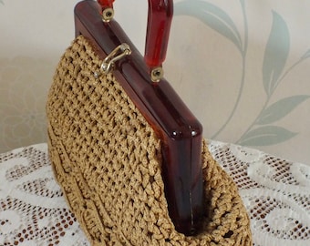 Vintage Mid Century WOVEN HANDBAG with feature frame.EXCELLENT Condition.