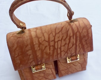 1970s Tan Striated LEATHER HANDBAG.Great Condition