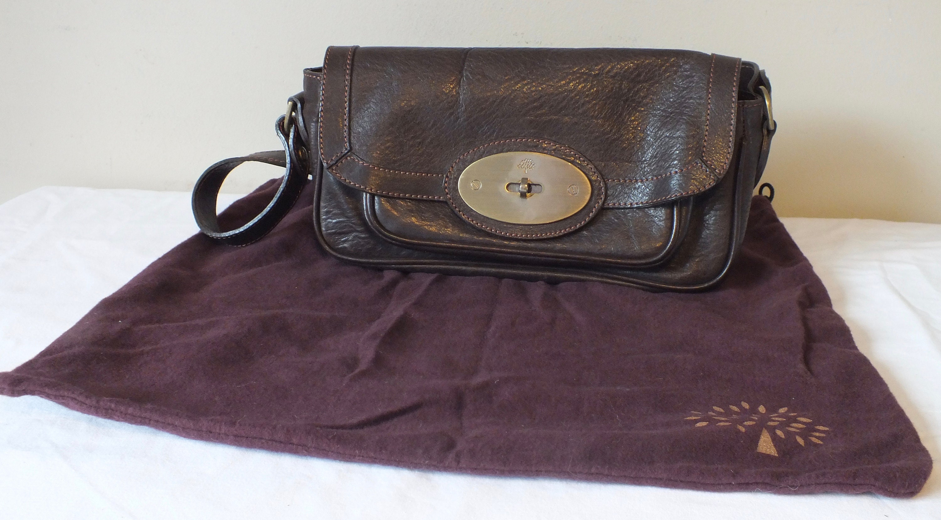 Mulberry Cross Body Bag Dark Brown Reptile Embossed Leather Good Vintage  Condition