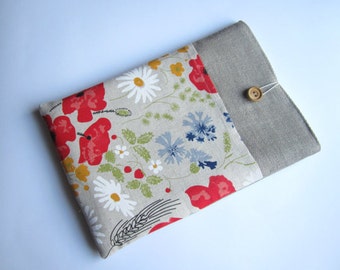 Leinen Mohnblumen Macbook Air 11 Tasche mit Taschen, MacBook Air 11 Hülle, MacBook Air 11 Cover, MacBook Case