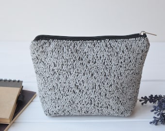 Gray Upholstery Cosmetic Bag: Minimalist Make up Zipper Pouch