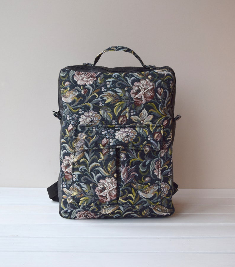 Backpack, Rucksack Bag, Purse, Vertical Square Shape bag, Laptop bag, Women backpack, School College Backpack, Travel bag, Black, Birds image 2