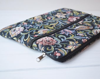 Tapestry MacBook Sleeve, Bird & Floral Laptop Case, Vintage Style