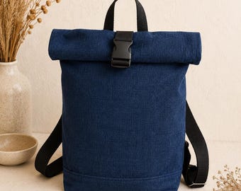 Blue Roll-Top Backpack: Tapestry Rucksack, Haversack, Sport, Travel, Outdoor, Everyday backpack