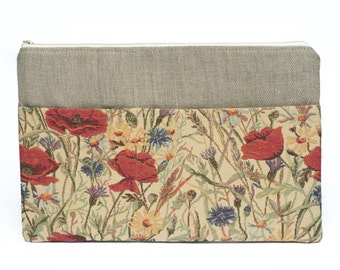 Poppies Linen Laptop Sleeve with Pockets
