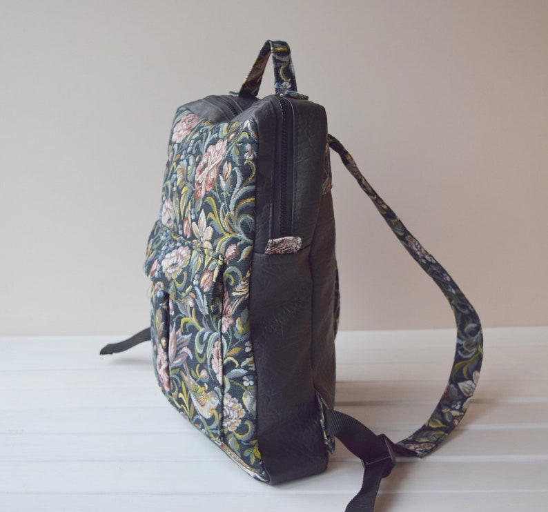 Backpack, Rucksack Bag, Purse, Vertical Square Shape bag, Laptop bag, Women backpack, School College Backpack, Travel bag, Black, Birds image 6