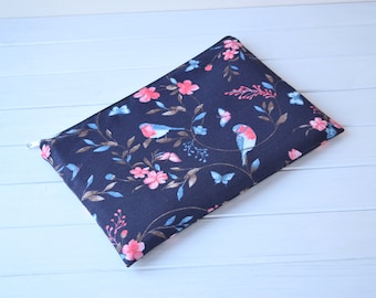 Floral Bird MacBook Air Pro Sleeve: Padded Cotton Laptop Case Bag