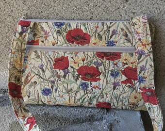 Tapestry Laptop Bag: Poppy Field Crossbody Macbook Case Adjustable strap