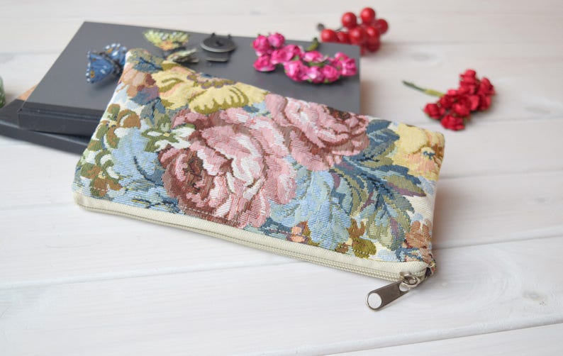 Pencil project bag, Cool Pouch, Cute school supply, Zipper Pouch, gadget pouch, pencil case bag, make up small bag case, floral zipped case image 4