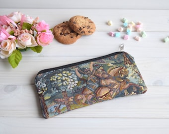 Pencil Pouch, Cosmetic pouch, Make Up Pouch, Charger bag, Project bag, Bridesmaid gift, Bridal purse,  Zipper pencil case,  tapestry pouch