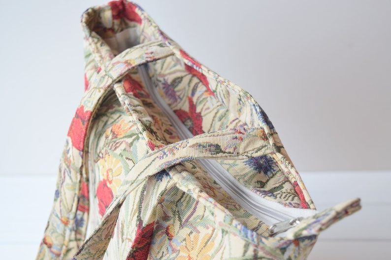 Zipped tote bag, shoulder tote bag, casual bag, everyday bag, weekender bag, top handle bag, travel bag, book laptop bag, canvas tote bag image 8