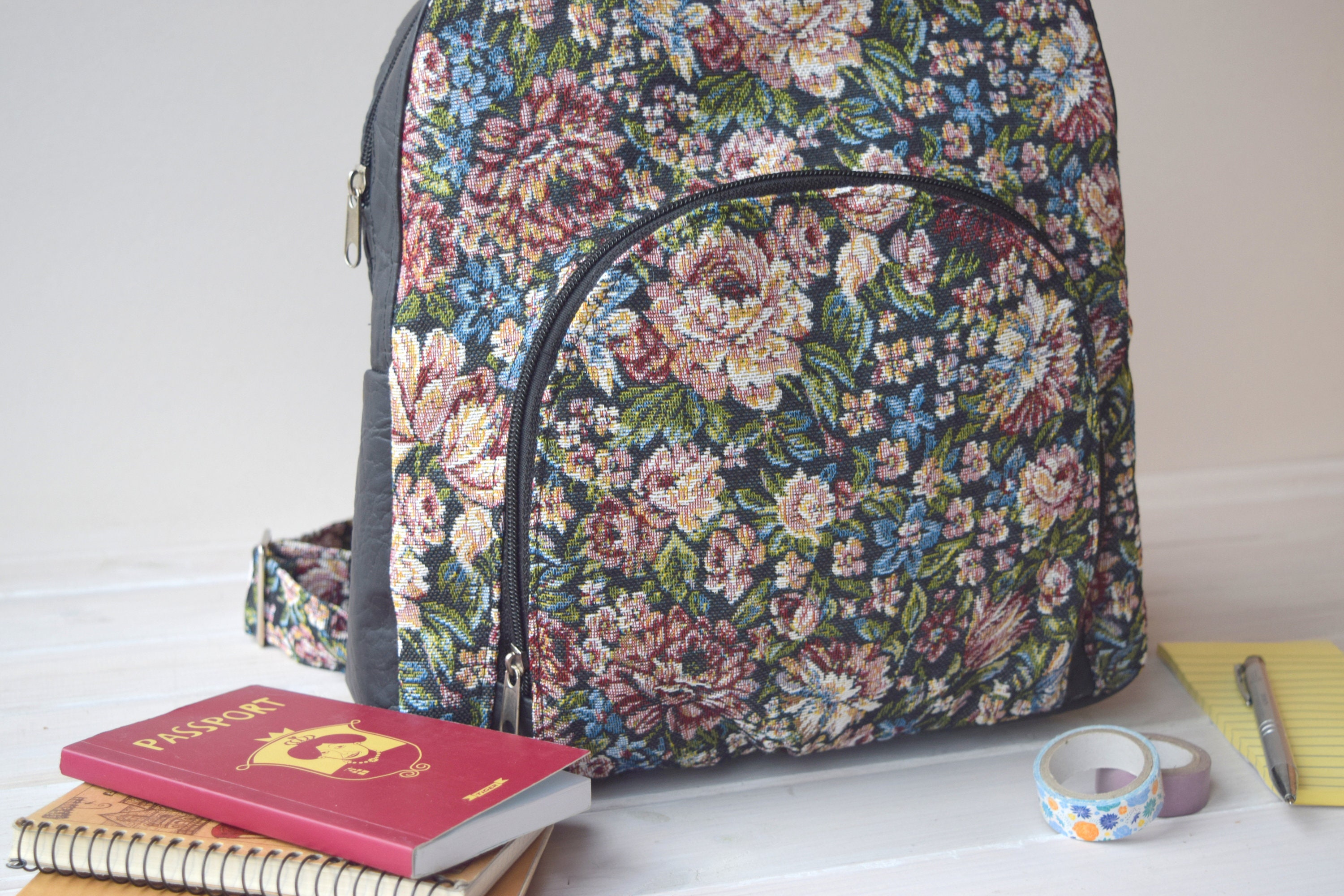 Floral Mini Backpack: Faux Leather Rucksack Bag - Etsy