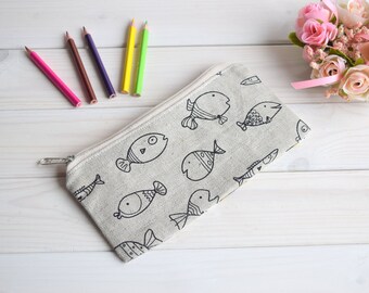 Make Up Bag, Small Bag, Pencil Case, Pencil Pouch, cute school supply, Zipper Pouch, Pouch, cute pencil case, organiser, gray pencil pouch