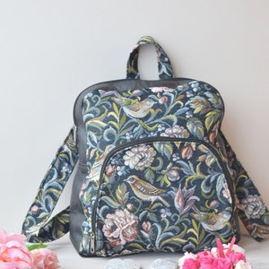 Floral Bird Upholstery Small Backpack Rucksack Casual Bag