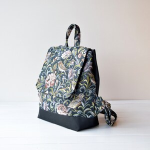 Birds & Roses Upholstery Backpack: Medium Size Rucksack