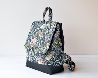Birds & Roses Upholstery Backpack: Medium Size Rucksack