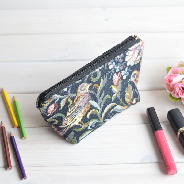 Bird Print Cosmetic Bag: Upholstery Toiletry Travel Pouch Make up bag Purse Organizer Zippered