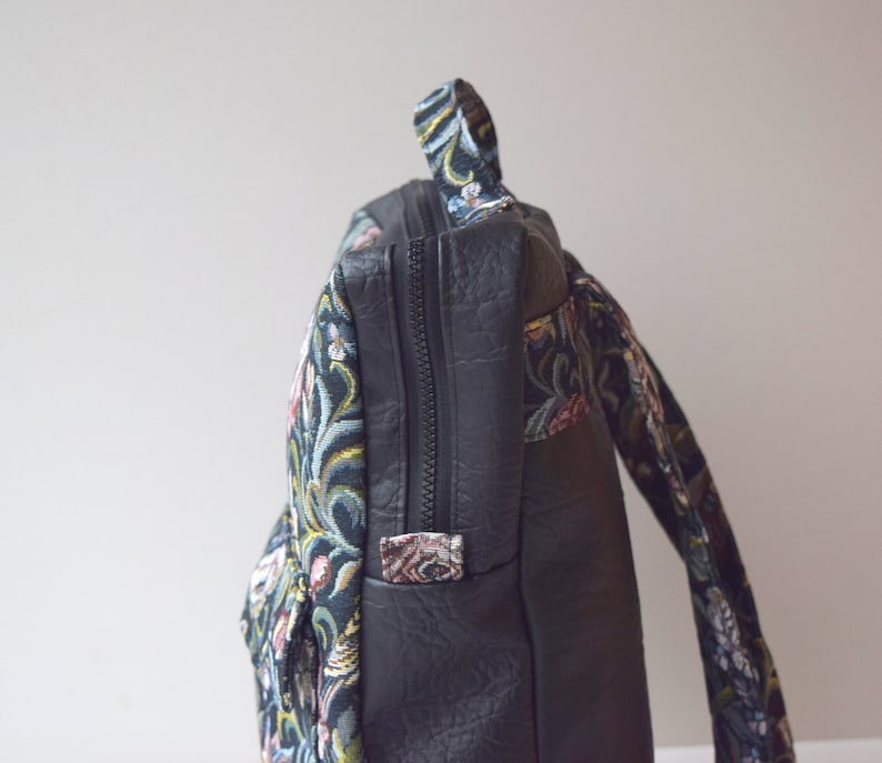 Rucksack, Rucksack-Tasche, Geldbörse, vertikale quadratische Formtasche, Laptoptasche, Frauenrucksack, Schul-College-Rucksack, Reisetasche, Schwarz, Vögel Bild 8