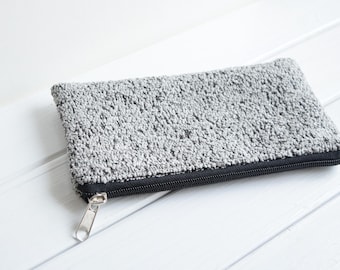 Minimalist gray pencil case, Pencils pouch, Glasses case, School Pen Case, Cosmetic Bag, Flat pencil case, Zipper case, Gift for her, Unisex