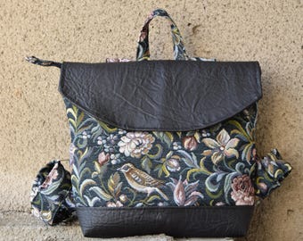 Black Faux Leather Mini Backpack: Tapestry Everyday Rucksack Flap close