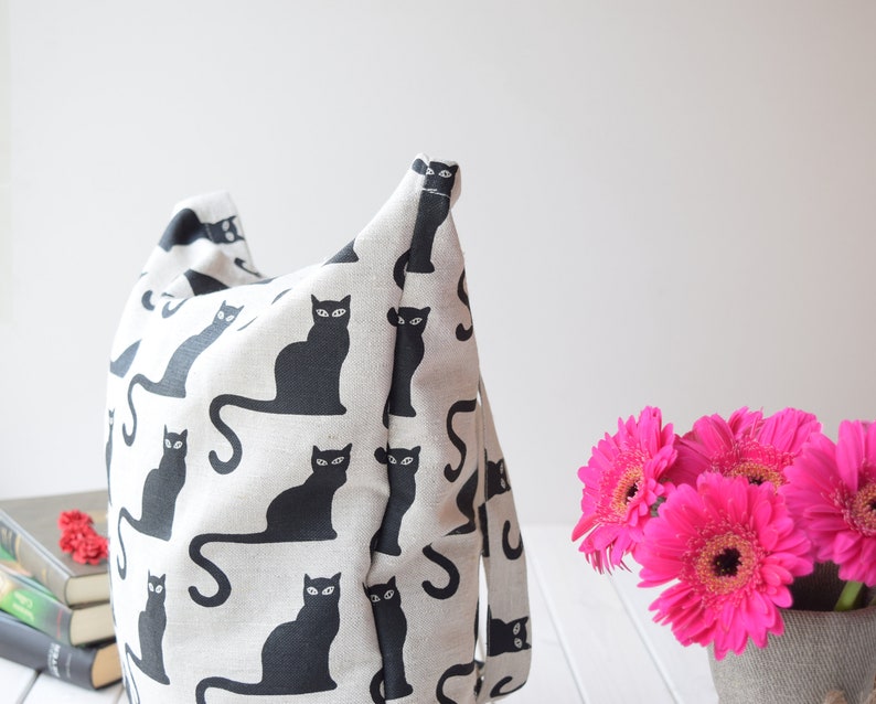 Linen tote bag with cats, lightweight bag, natural bag, shoulder bag, shopping bag, farmers bag, reusable bag, eco friendly bag pouch image 6