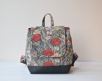 Poppies backpack, bucket small bag, urban rucksack, pack sack, diaper bag, canvas backpack, knapsack, range, casual backpack, minimalist bag