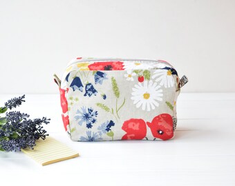 Linen Makeup Organizer Large Floral Cosmetic Travel SPA Bag