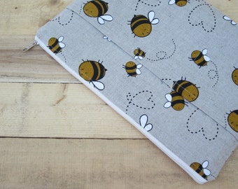 Bees Leinen MacBook Tasche: Laptop Tasche mit Reißverschluss mit Taschen