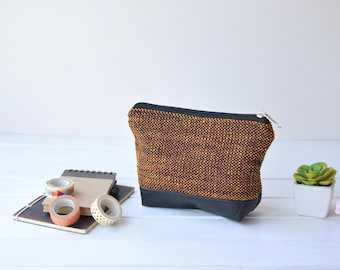 Cosmetic Bag Orange Floral Travel Toiletry Pouch Tapestry Make up