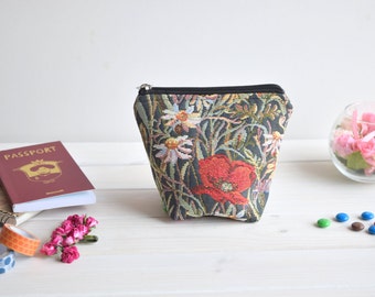 Zipper makeup bag, Make Up Pouch,  makeup pouch, tapestry pouch, Small cosmetic case,  Zip up coin pouch, Poppies charger bag with zipper