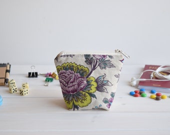 Floral charger bag, Cosmetic pouch, Make Up Pouch, Toiletery bag, Project bag, Travel bag, Bridesmaid gift, Wedding gift, Bridal purse, line