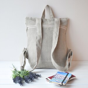 Linen flap close backpack, rucksack, pack sack, knapsack, kitbag, holdall, bookbag, college scholl bag, travel backpack, pack, laptop bag image 9