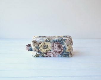 Floral Boxy Zipper Pouch: Makeup Cosmetic Bag Upholstery Box Handle
