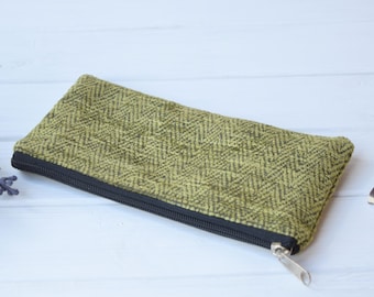 Green Upholstery Zipper Pouch: Pencil Bag, Cosmetic Make up bag