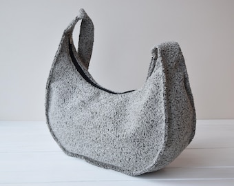 Gray Half Moon Bag: Boho Slouchy Shoulder Handbag, Crossbody Bag