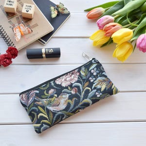 Birds Zipper Pencil Pouch: Floral Upholstery Pen Case